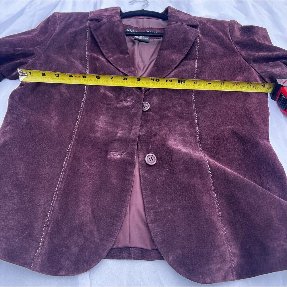 Vintage 90s Allan Denis Burgundy Suede 100% Leather Blazer Jacket Women’s M - Picture 11 of 16